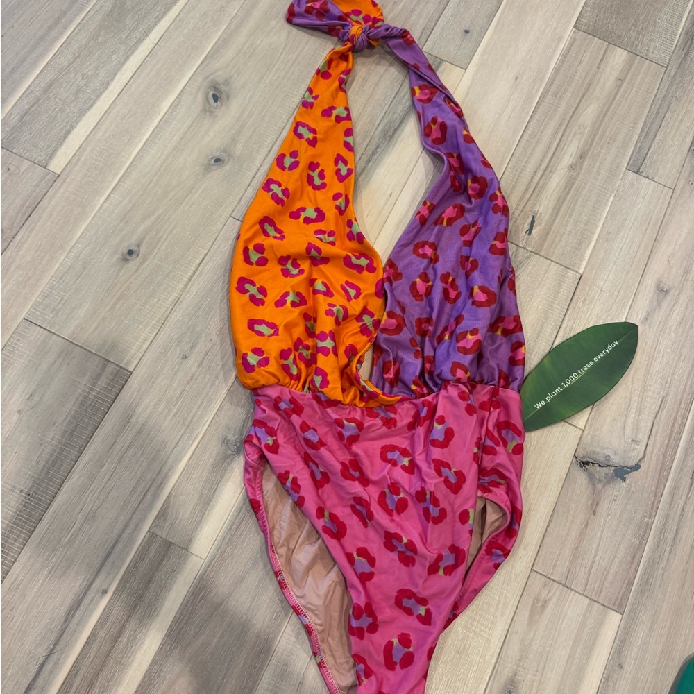 FARM Rio Pink/Orange/Purple Leopard Print One-Piece Swimsuit